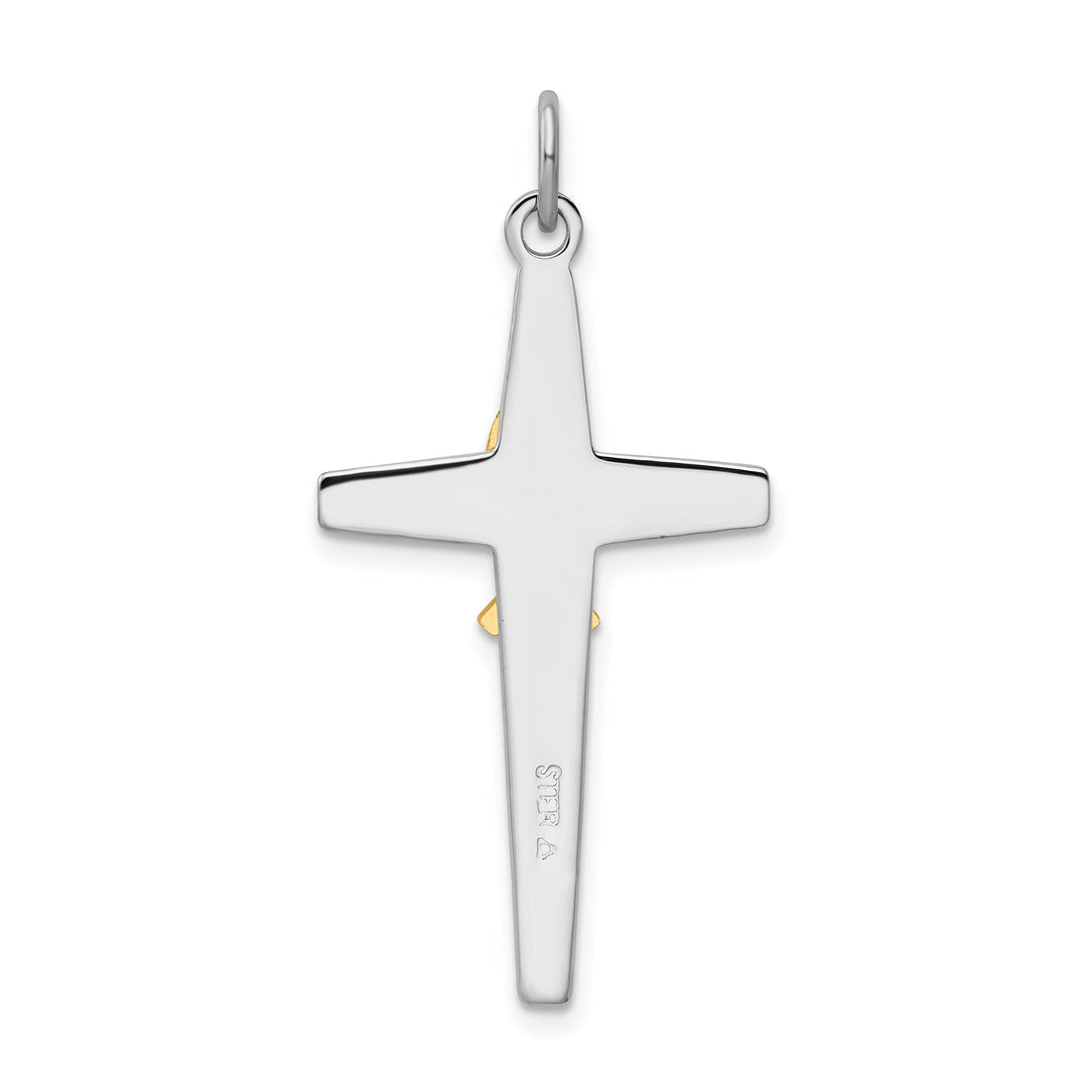 Sterling Silver Rhodium-plated and Gold Tone Cross Pendant