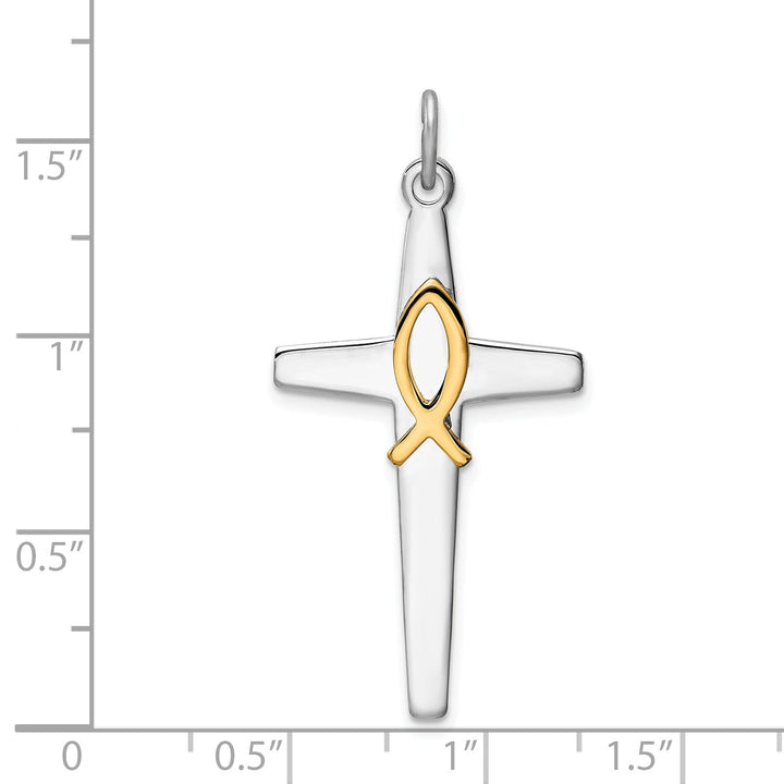 Sterling Silver Rhodium-plated and Gold Tone Cross Pendant