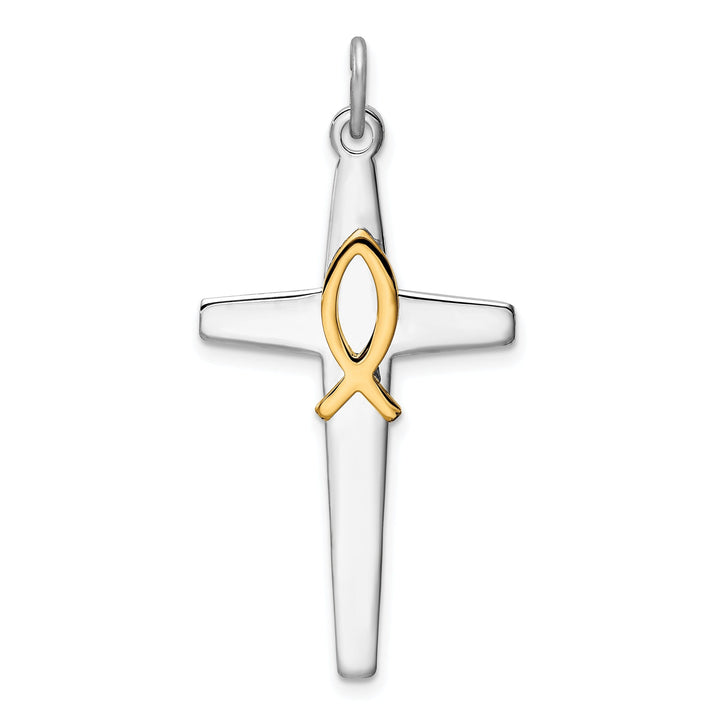 Sterling Silver Rhodium-plated and Gold Tone Cross Pendant