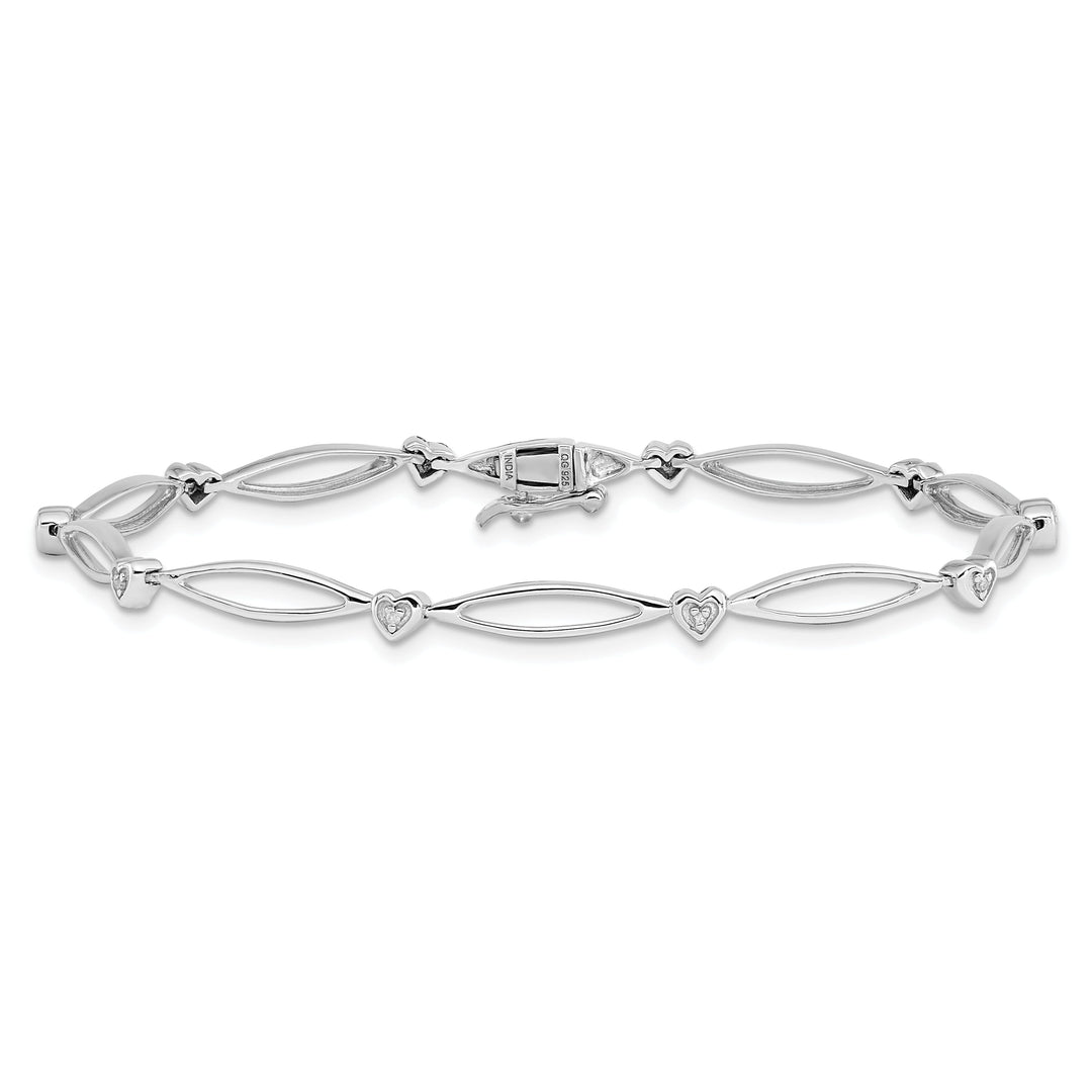 Sterling Silver Polished Diamond Heart Bracelet