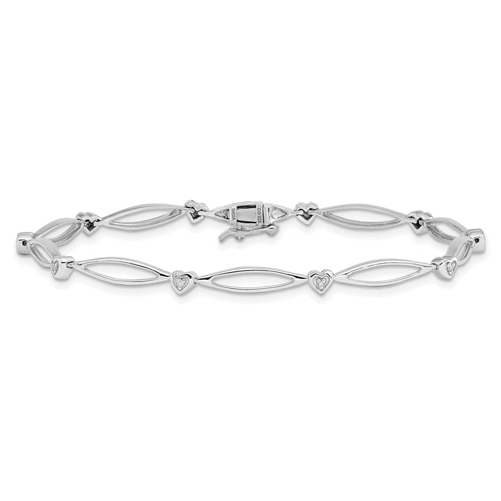 Sterling Silver Polished Diamond Heart Bracelet