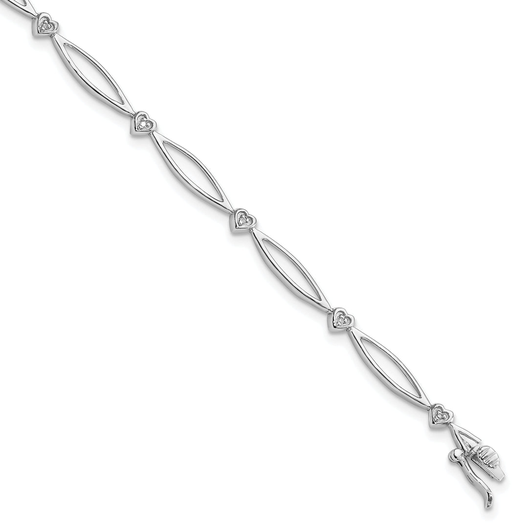 Sterling Silver Polished Diamond Heart Bracelet