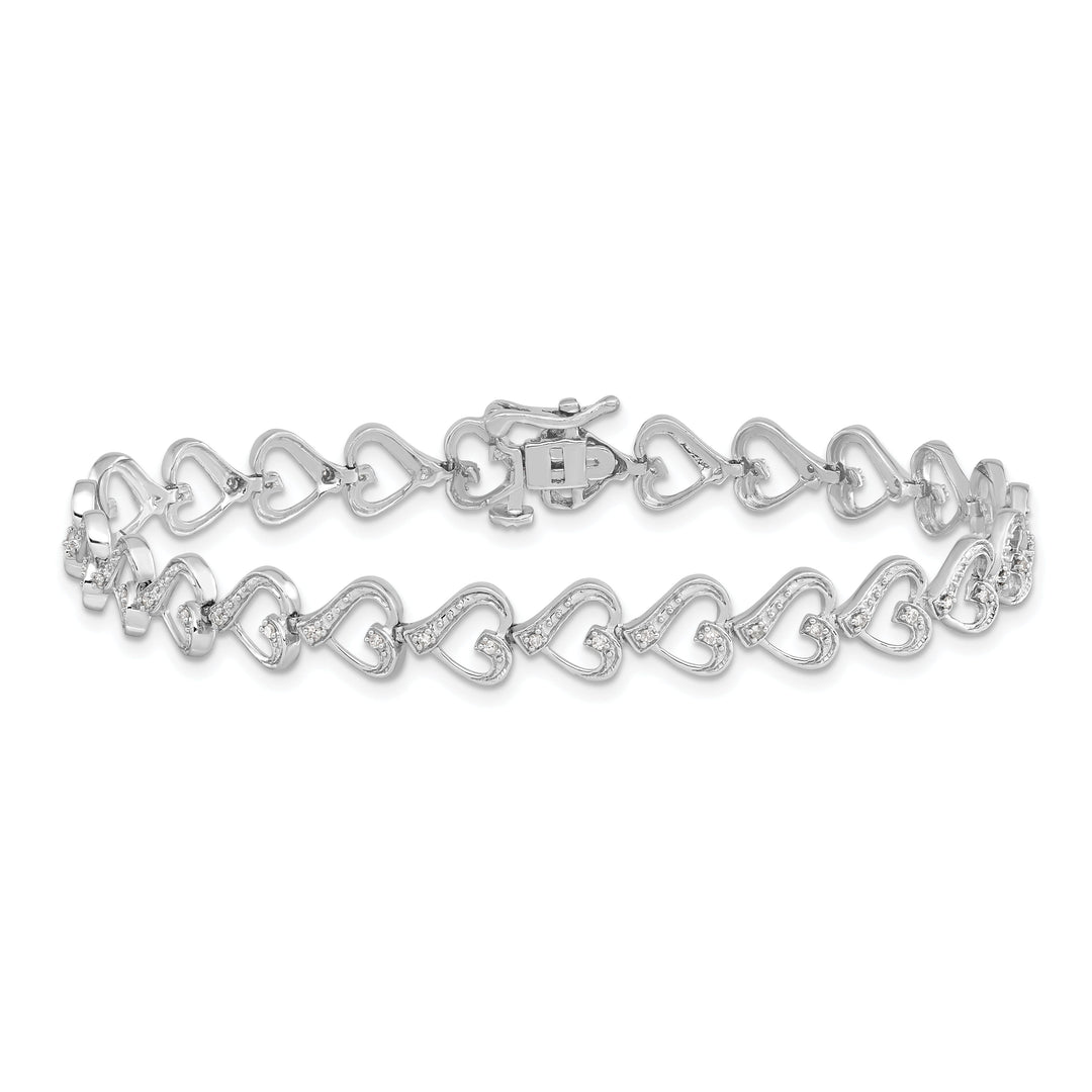 Sterling Silver Polished Diamond Heart Bracelet