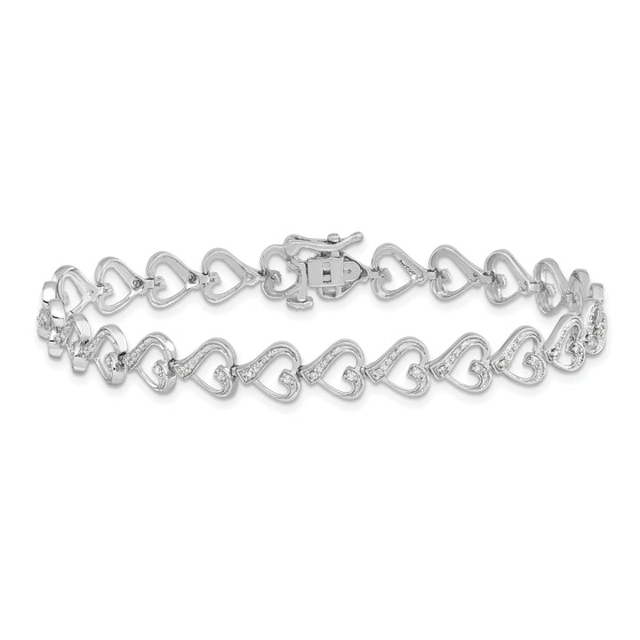 Sterling Silver Polished Diamond Heart Bracelet