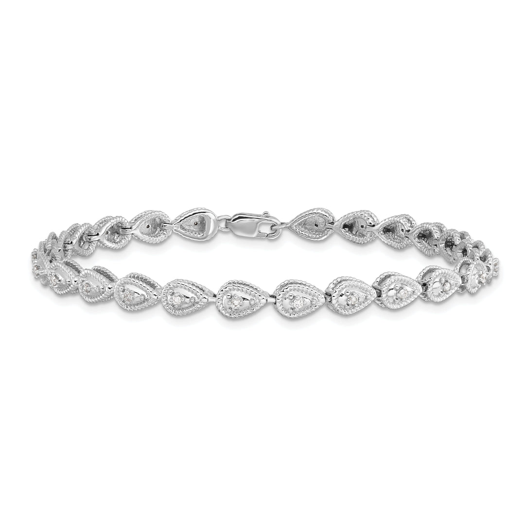 Silver Polishe Finish Diamond Teardrop Bracelet