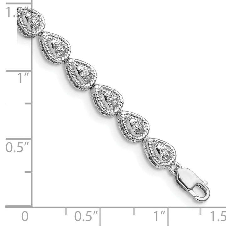 Silver Polishe Finish Diamond Teardrop Bracelet
