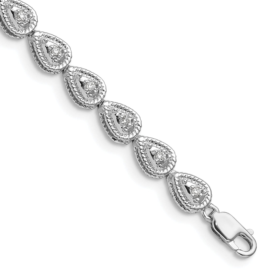 Silver Polishe Finish Diamond Teardrop Bracelet
