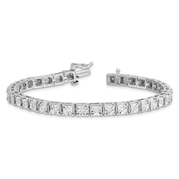 Silver Round Stone Diamond Square Link Bracelet
