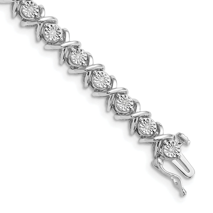 Silver Polished Finish Diamond " X " Bracelet