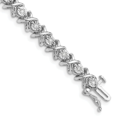 Silver Polished Finish Diamond " X " Bracelet