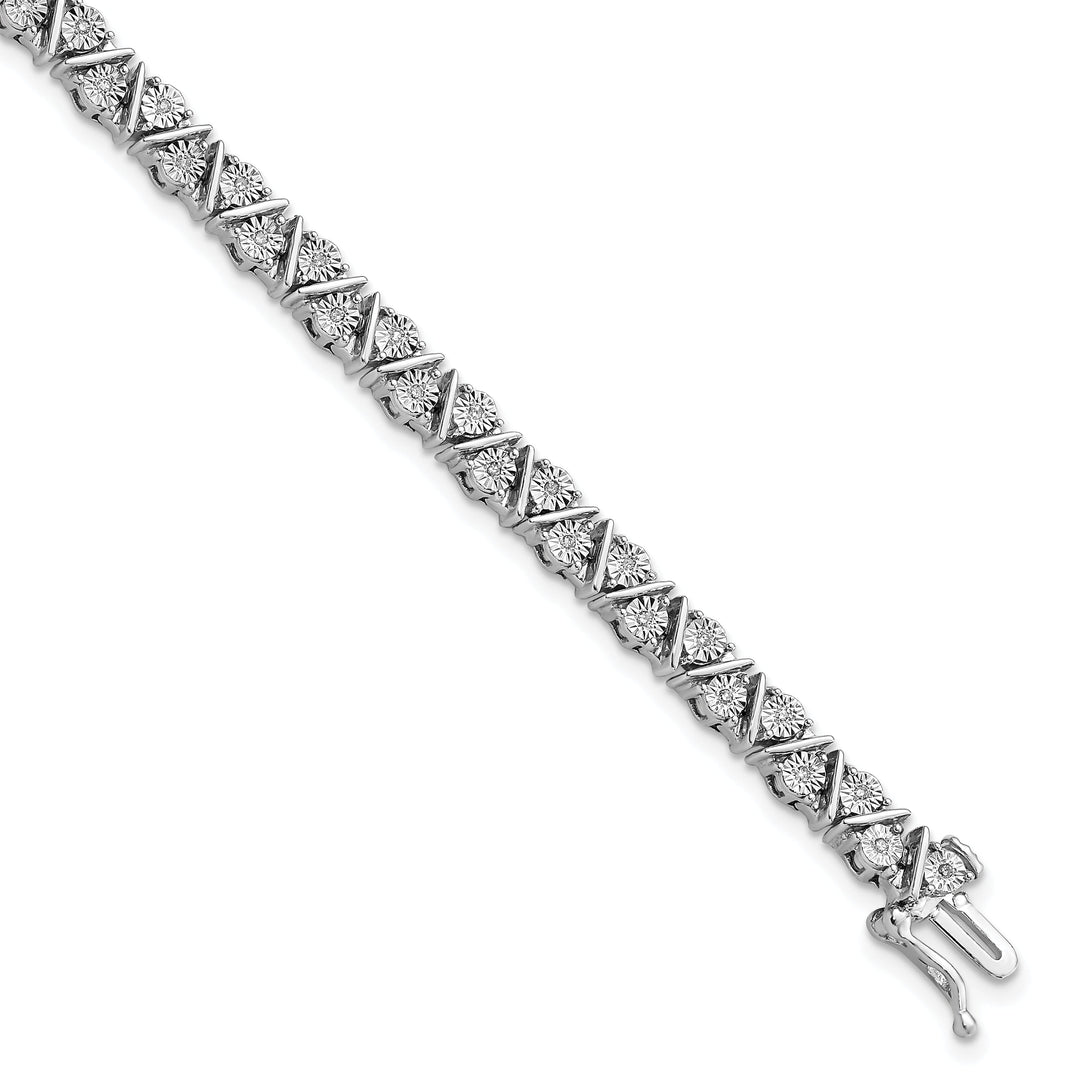 Silver Polished Diamond Triangle Link Bracelet