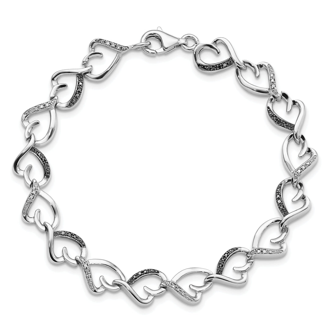 Silver Polished Black White Diamond Bracelet