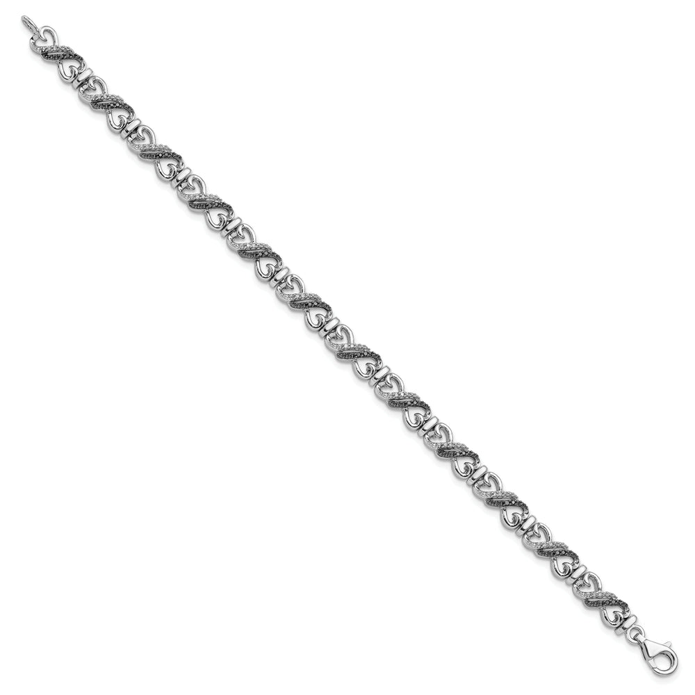 Silver Polished Black White Diamond Bracelet