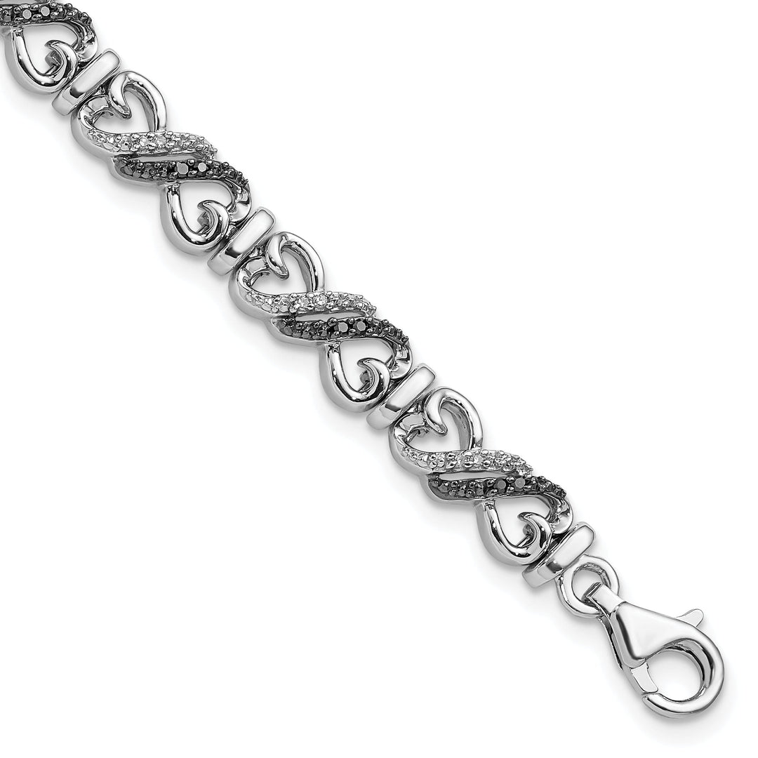 Silver Polished Black White Diamond Bracelet