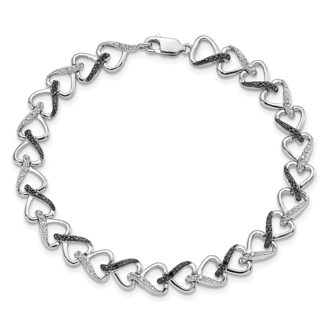 Silver Polished Black White Diamond Bracelet