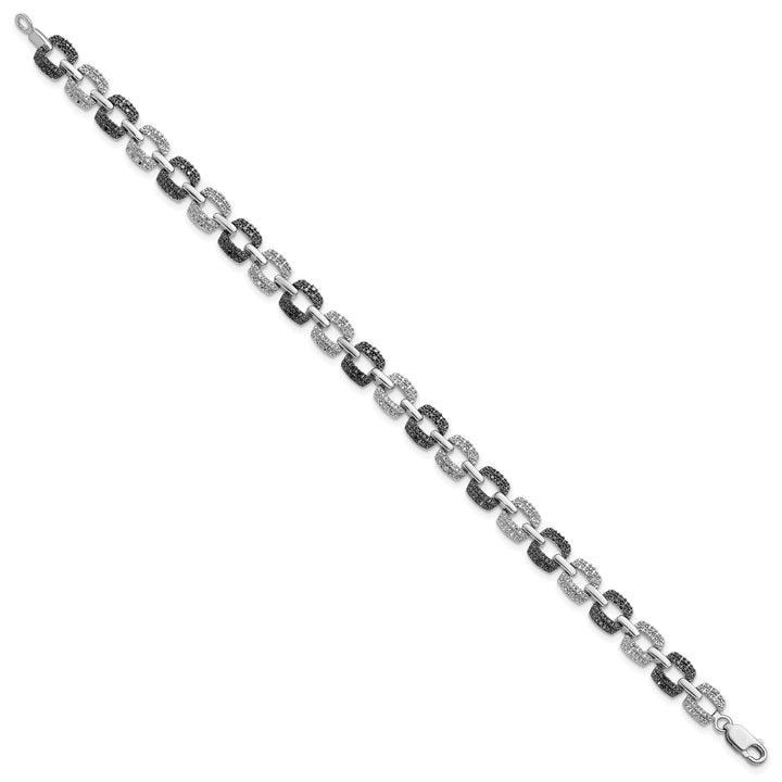 Silver Polished Black White Diamond Bracelet