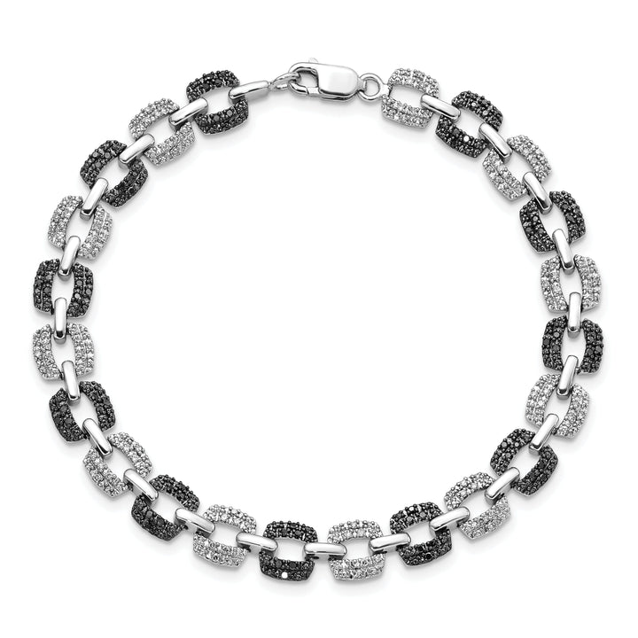 Silver Polished Black White Diamond Bracelet