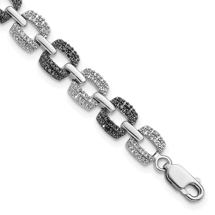 Silver Polished Black White Diamond Bracelet