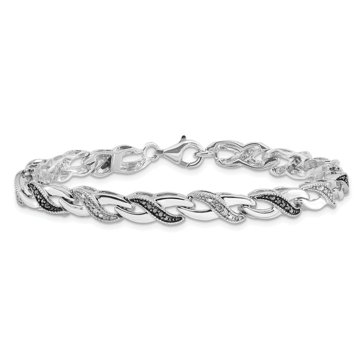 Silver Polished Black White Diamond Bracelet