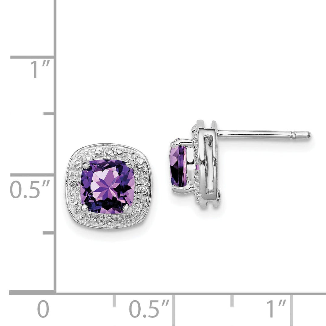 Silver Purple Amethyst Diamond Post Earrings