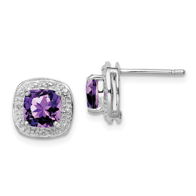 Silver Purple Amethyst Diamond Post Earrings at $ 77.66 only from Jewelryshopping.com