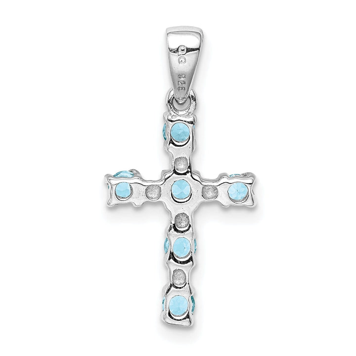 Silver Light Blue Topaz Diamond Cross Pendant