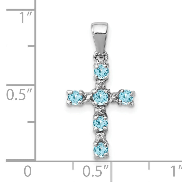 Silver Light Blue Topaz Diamond Cross Pendant