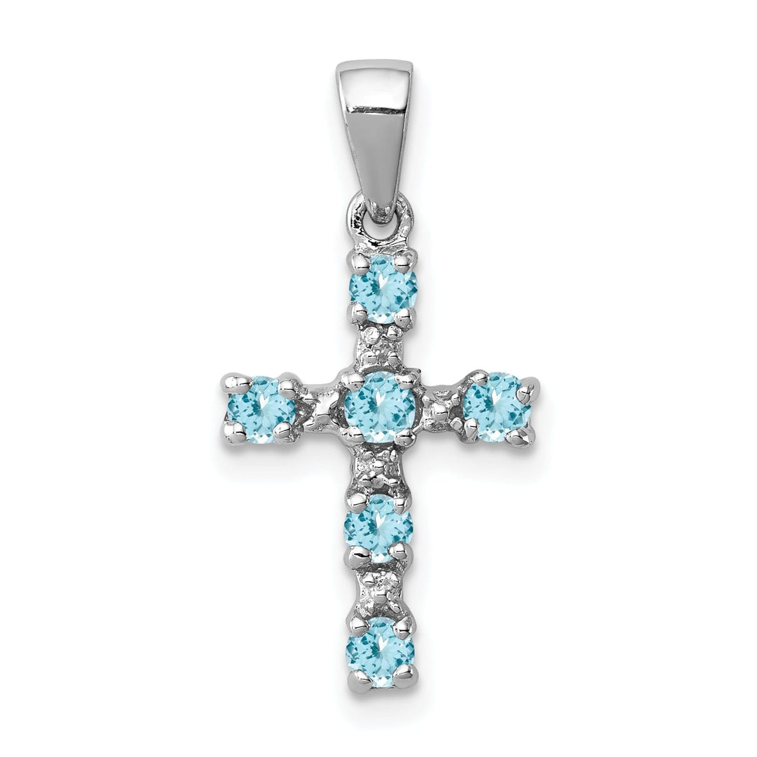 Silver Light Blue Topaz Diamond Cross Pendant