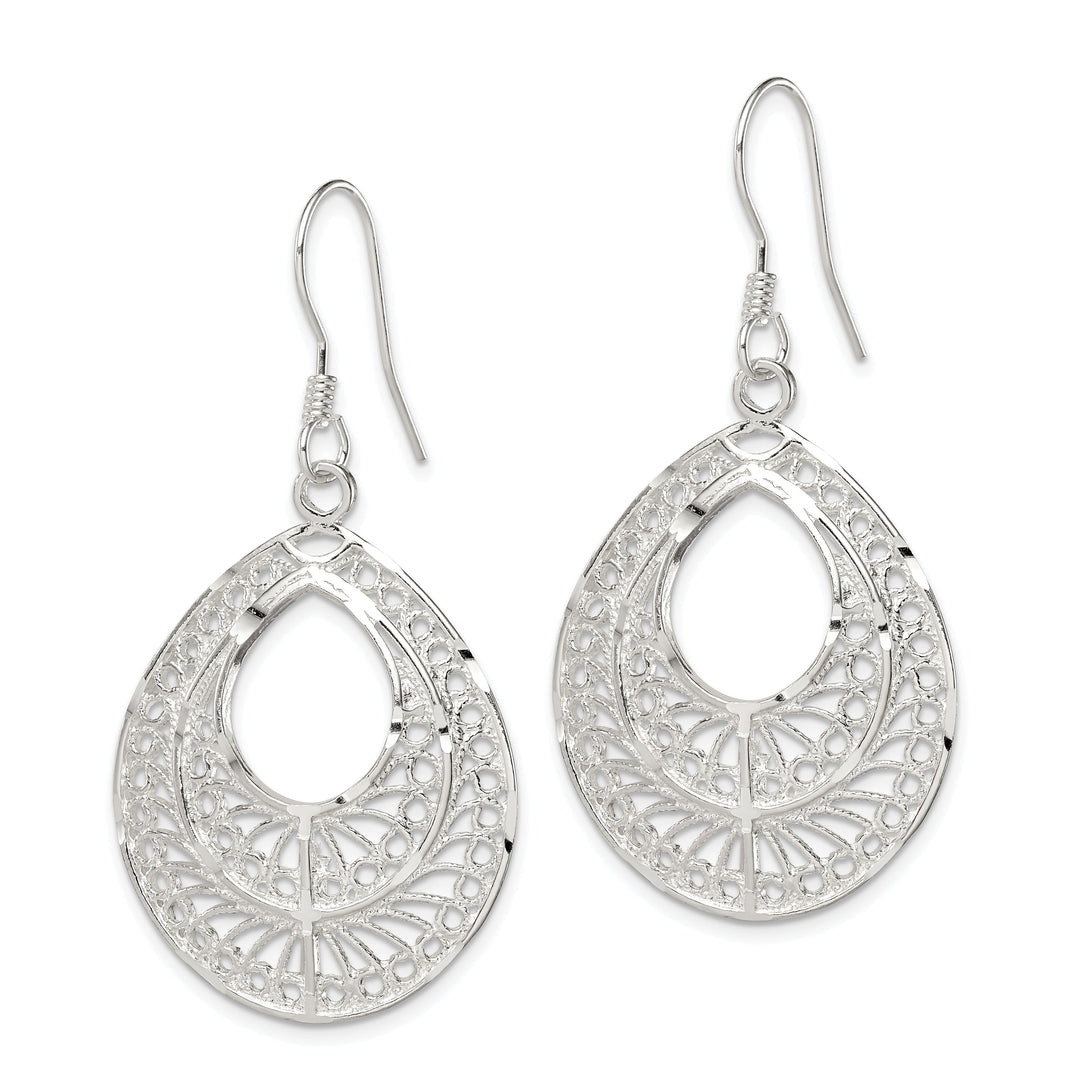 Sterling Silver Filigree Dangle Hook Earrings