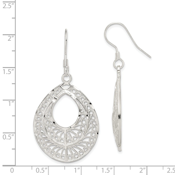 Sterling Silver Filigree Dangle Hook Earrings