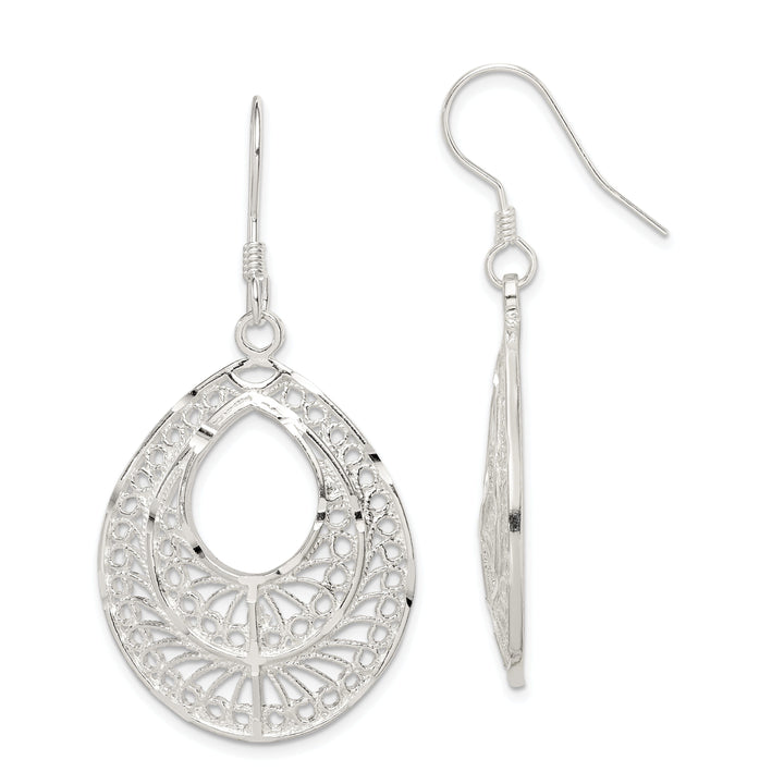 Sterling Silver Filigree Dangle Hook Earrings