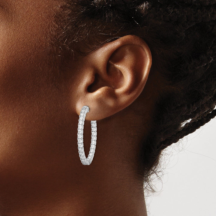 Sterling Silver CZ Oval Hoop Earrings