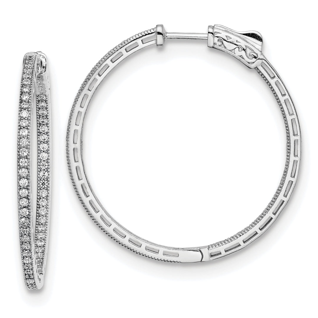 Sterling Silver CZ In and Out Hoop Earrings