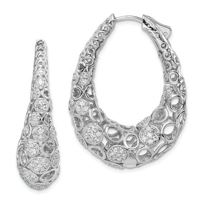 Sterling Silver Accent Pave Oval Hoop Earrings