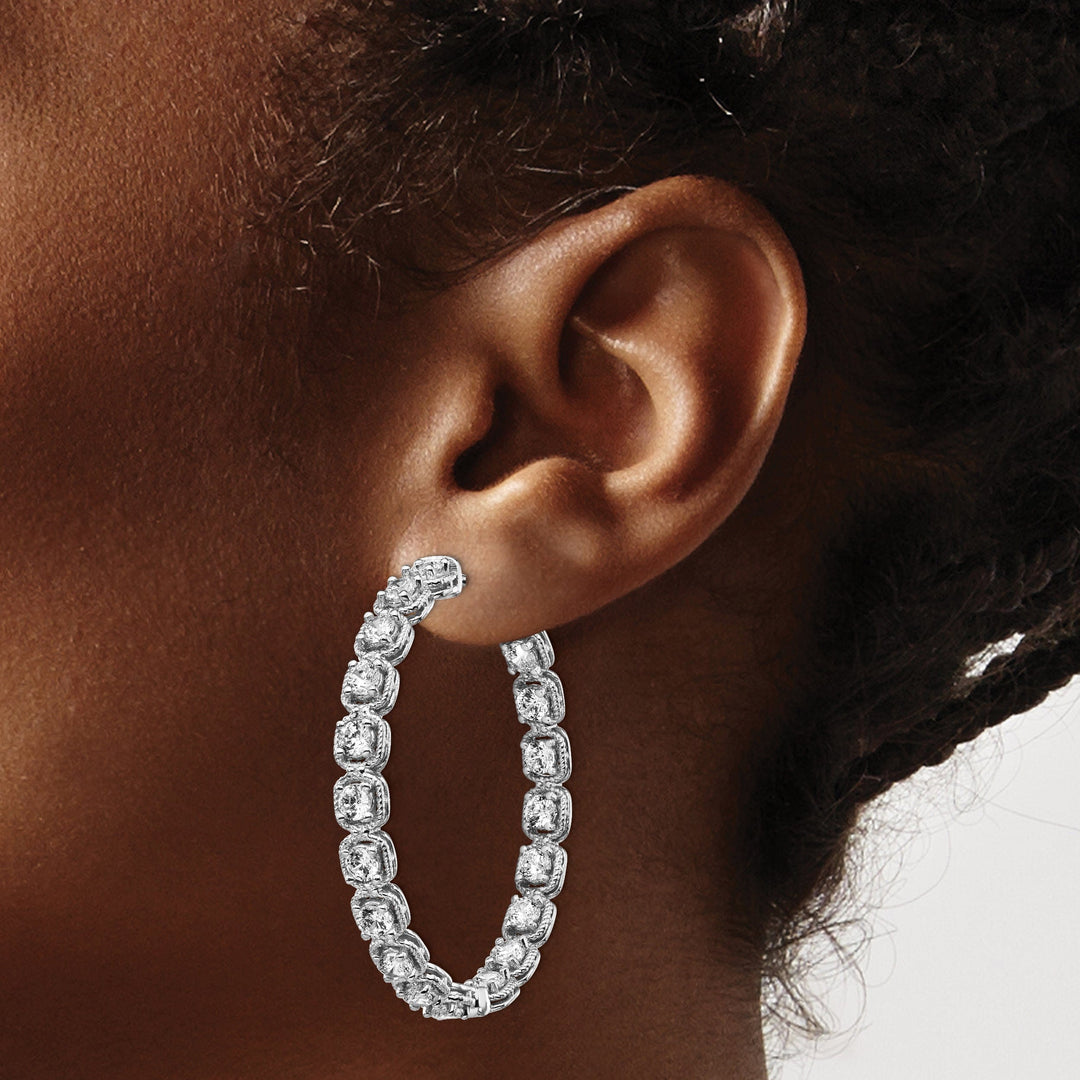 Sterling Silver CZ In and Out Hoop Earrings