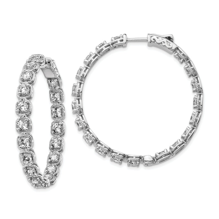 Sterling Silver CZ In and Out Hoop Earrings