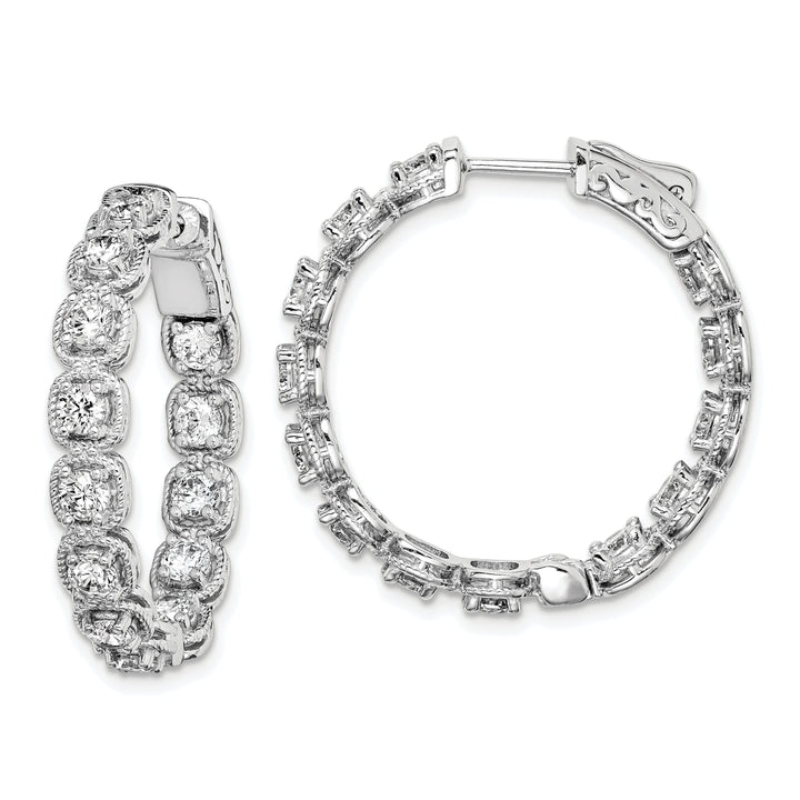 Sterling Silver CZ In and Out Hoop Earrings