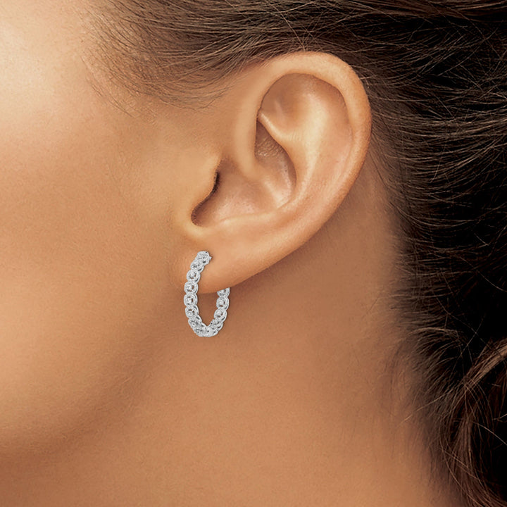 Sterling Silver CZ In and Out Hoop Earrings