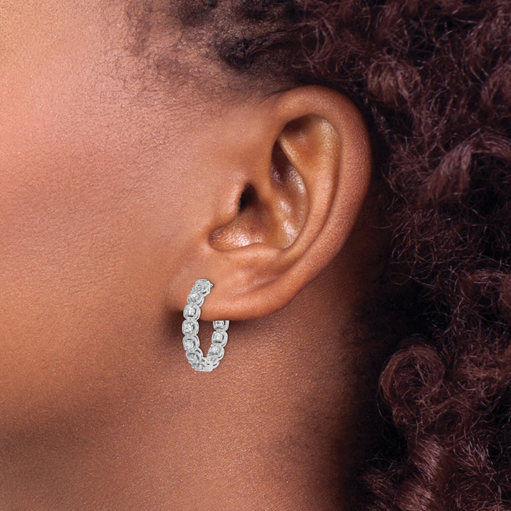 Sterling Silver CZ In and Out Hoop Earrings