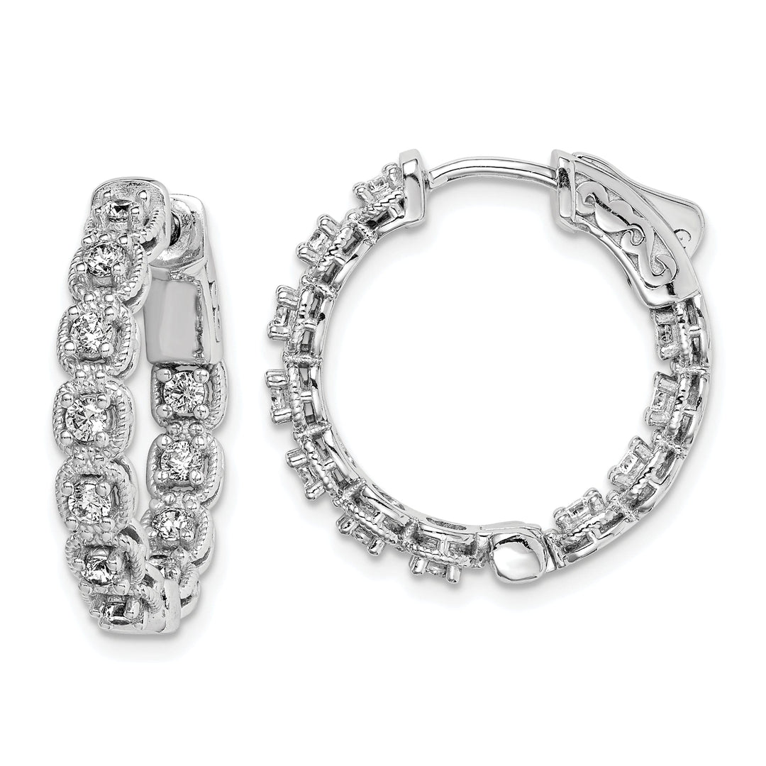 Sterling Silver CZ In and Out Hoop Earrings