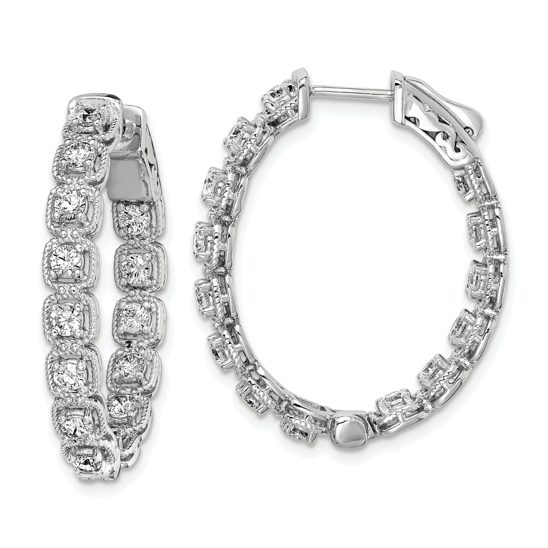 Sterling Silver CZ In and Out Hoop Earrings