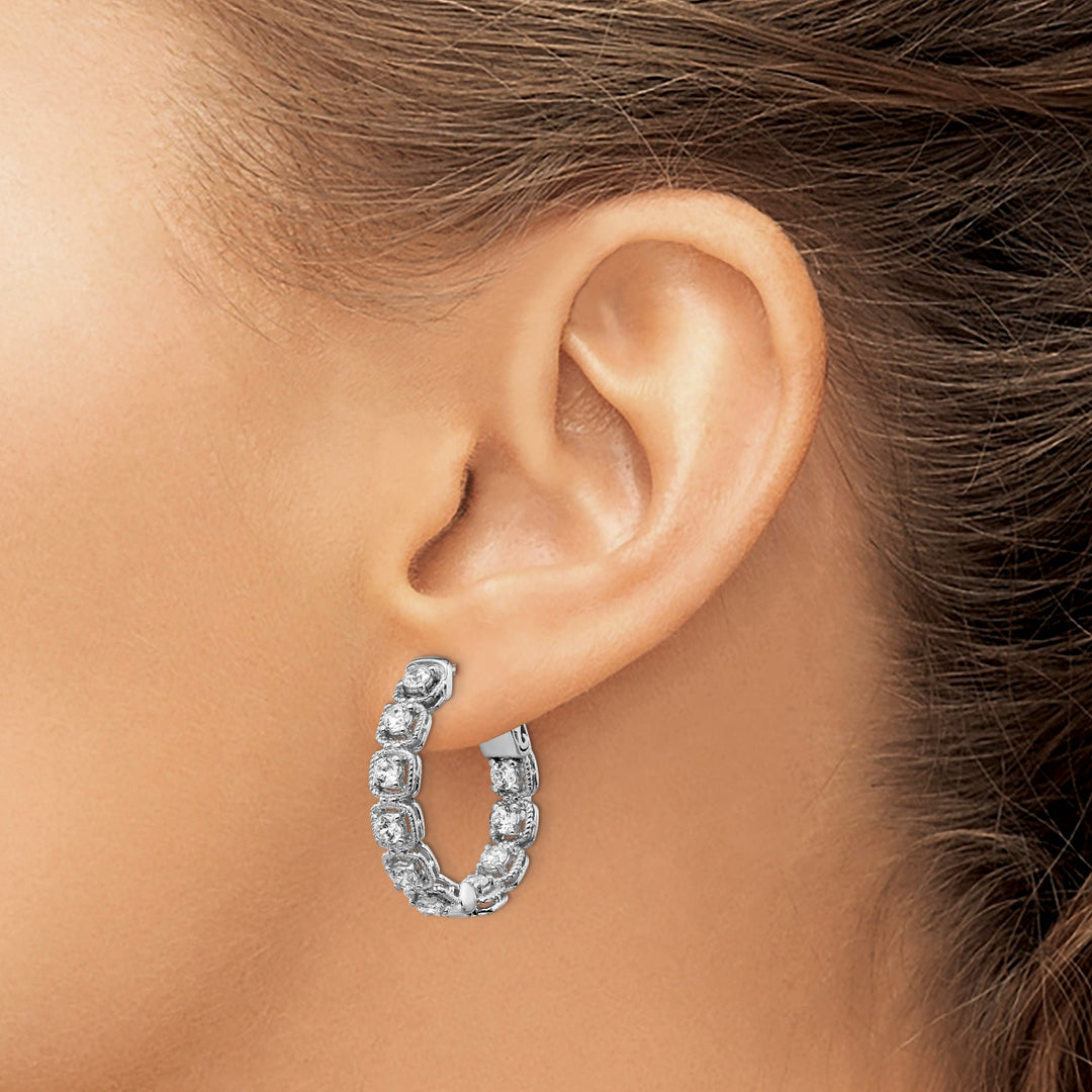 Sterling Silver CZ Oval Hoop Earrings