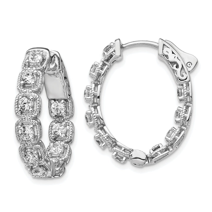 Sterling Silver CZ Oval Hoop Earrings