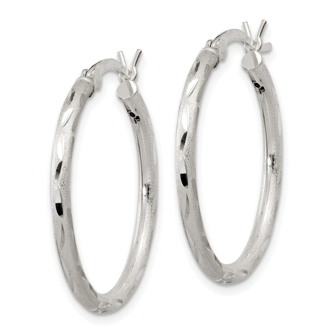 Sterling Silver Satin D.C Hinged Hoop Earrings