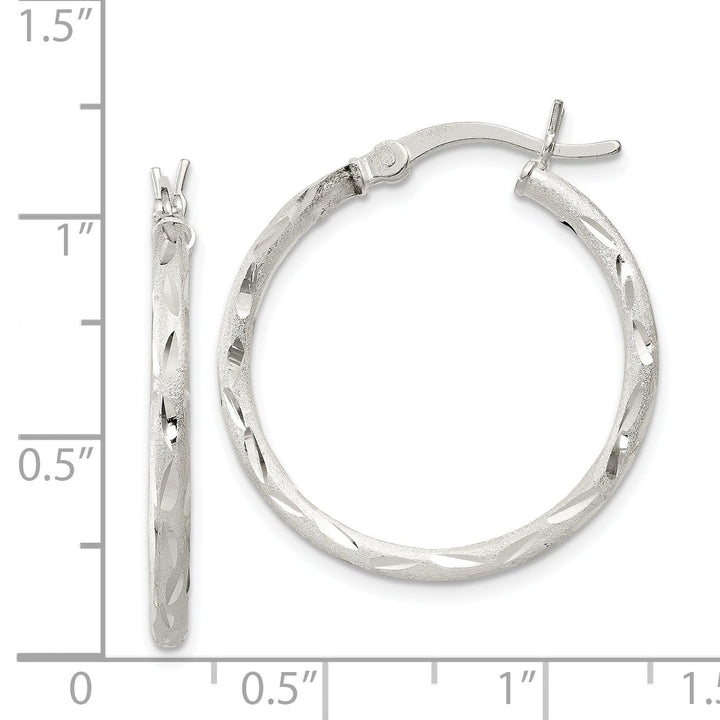 Sterling Silver Satin D.C Hinged Hoop Earrings