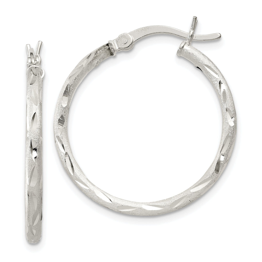 Sterling Silver Satin D.C Hinged Hoop Earrings