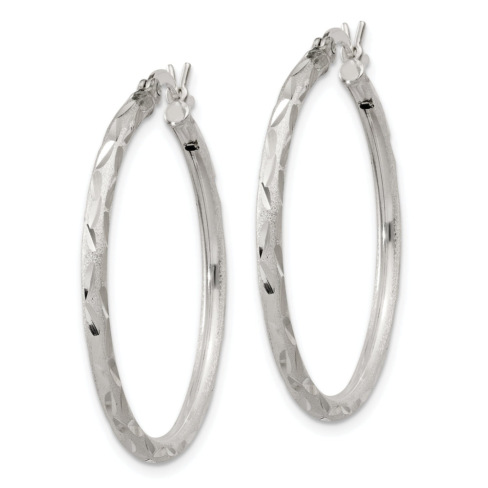 Silver Polished Satin D.C Hinged Hoop Earrings