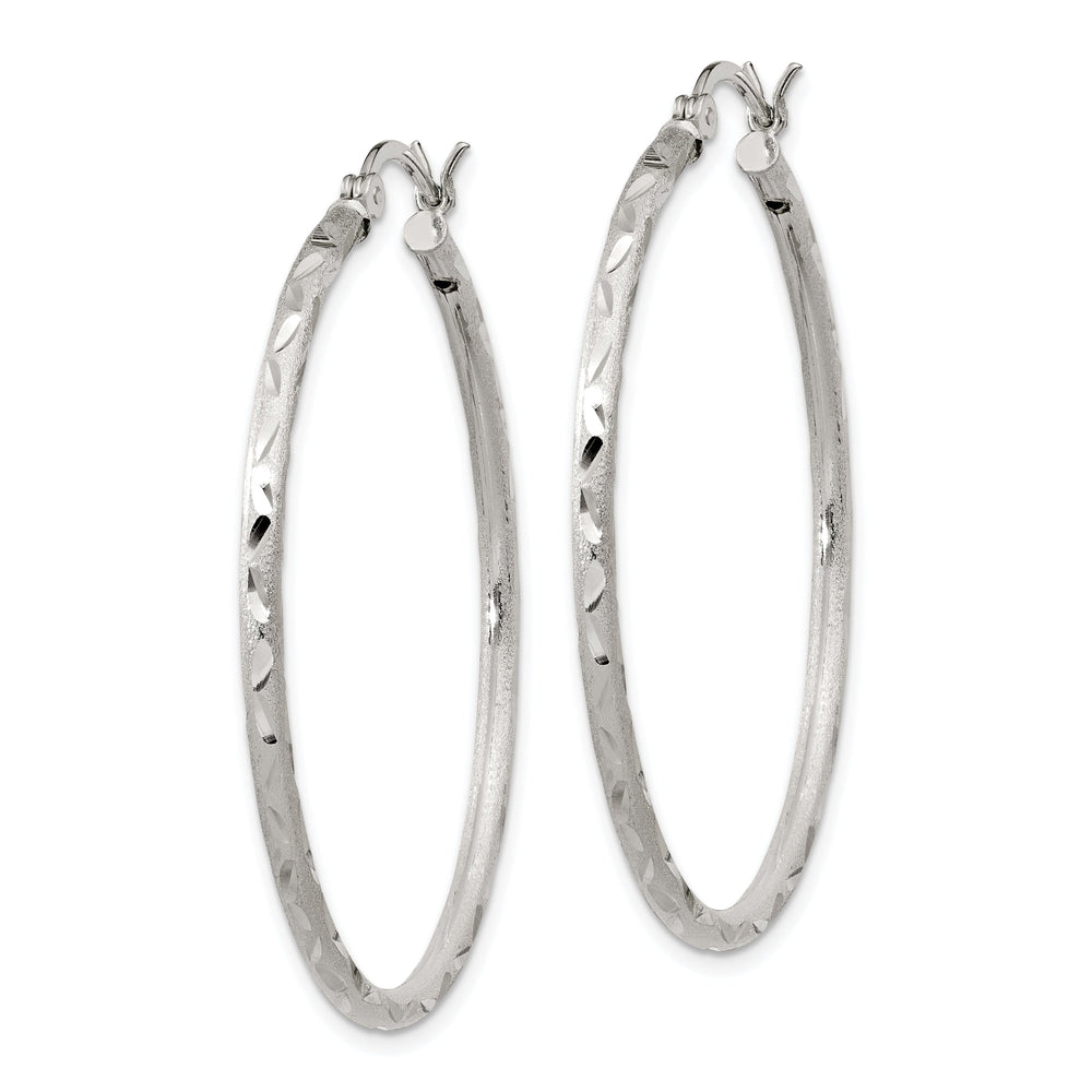 Silver Polished Satin Hinged Hoop Earrings