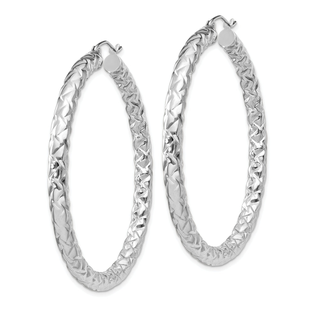 Silver Polished Textured Hinged Hoop Earrings