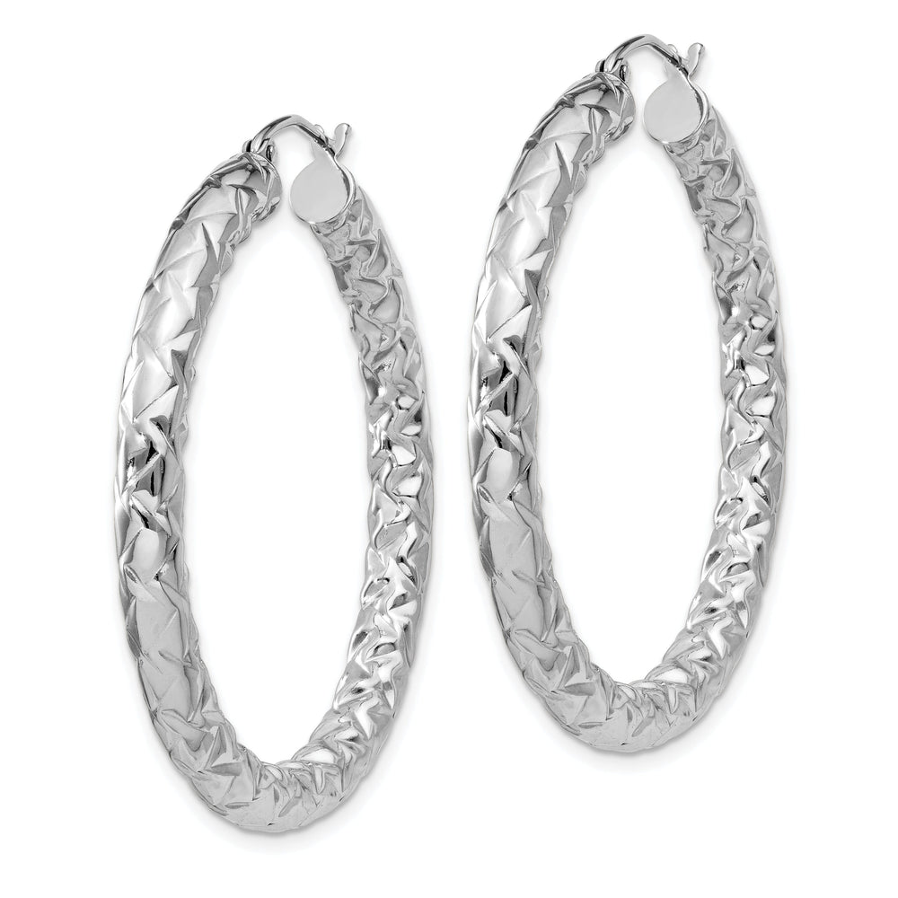 Silver Polished Textured D.C Hinged Hoop Earrings